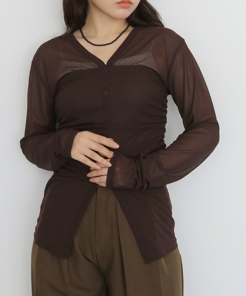 cheriella（シェリエラ）の「【cheriella】シアービスチェセットカーディガン　SHEER BUSTIER SET CARDIGAN（カーディガン/ボレロ・レディース・イエロー/ブラウン/グレイッシュベージュ・FREE）」の4枚目の写真
