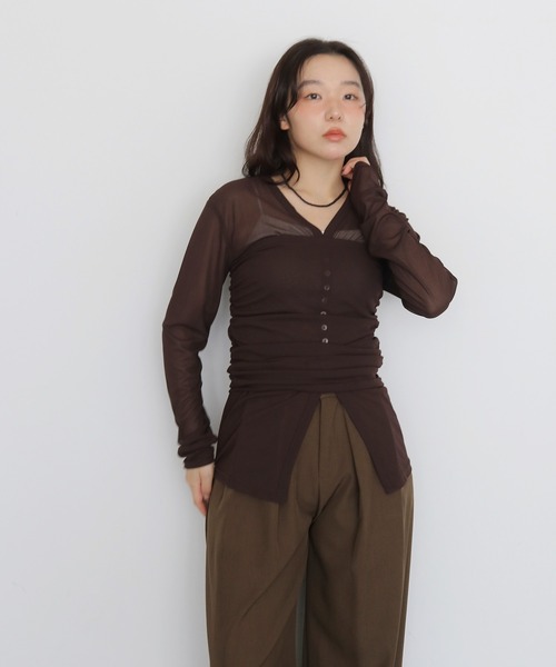 cheriella（シェリエラ）の「【cheriella】シアービスチェセットカーディガン　SHEER BUSTIER SET CARDIGAN（カーディガン/ボレロ・レディース・イエロー/ブラウン/グレイッシュベージュ・FREE）」の8枚目の写真