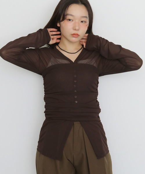 cheriella（シェリエラ）の「【cheriella】シアービスチェセットカーディガン　SHEER BUSTIER SET CARDIGAN（カーディガン/ボレロ・レディース・イエロー/ブラウン/グレイッシュベージュ・FREE）」の6枚目の写真