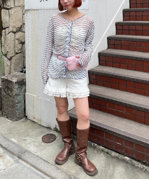 HELLO.SANFRANCISCO（ハローサンフランシスコ）の「【HELLO.SANFRANCISCO/ハローサンフランシスコ】フロントタックロゴレースカーディガン（Tシャツ/カットソー・レディース・ブルー/レッド・ONE SIZE）」の6枚目の写真