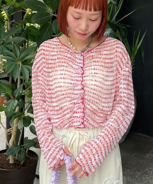 HELLO.SANFRANCISCO（ハローサンフランシスコ）の「【HELLO.SANFRANCISCO/ハローサンフランシスコ】フロントタックロゴレースカーディガン（Tシャツ/カットソー・レディース・ブルー/レッド・ONE SIZE）」の10枚目の写真