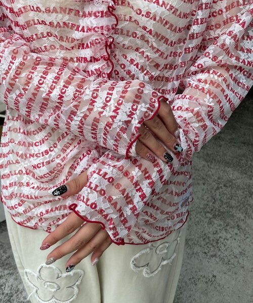 HELLO.SANFRANCISCO（ハローサンフランシスコ）の「【HELLO.SANFRANCISCO/ハローサンフランシスコ】フロントタックロゴレースカーディガン（Tシャツ/カットソー・レディース・ブルー/レッド・ONE SIZE）」の20枚目の写真