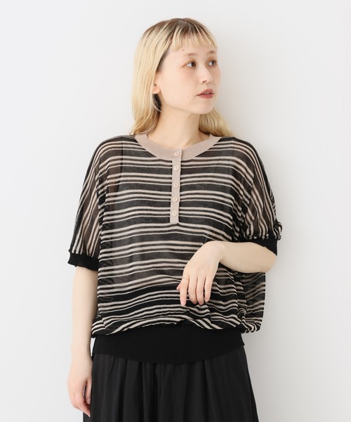 HEART MARKET(ハートマーケット)の「シアーニットヘンリープルオーバー(Tシャツ/カットソー・レディース・ブラック系/ダークグリーン/ブラック/グレー系/ブラウン系・FREE)」の3枚目の写真