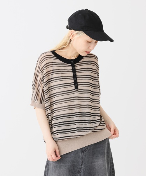HEART MARKET(ハートマーケット)の「シアーニットヘンリープルオーバー(Tシャツ/カットソー・レディース・ブラック系/ダークグリーン/ブラック/グレー系/ブラウン系・FREE)」の4枚目の写真
