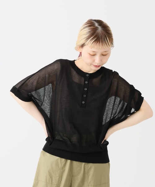 HEART MARKET(ハートマーケット)の「シアーニットヘンリープルオーバー(Tシャツ/カットソー・レディース・ブラック系/ダークグリーン/ブラック/グレー系/ブラウン系・FREE)」の2枚目の写真