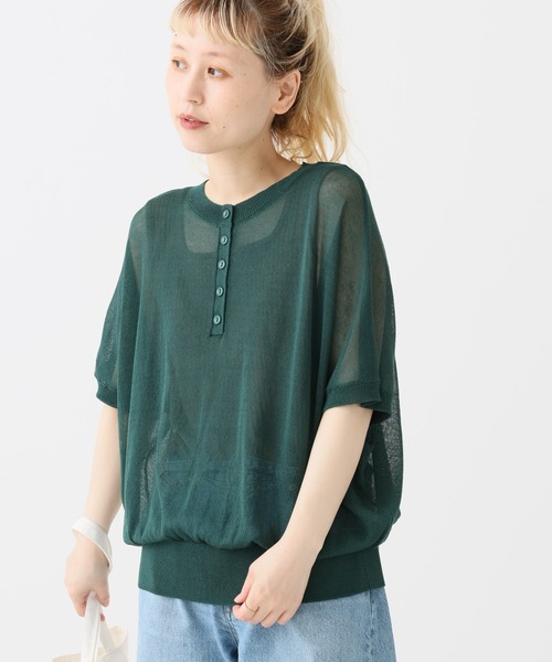 HEART MARKET(ハートマーケット)の「シアーニットヘンリープルオーバー(Tシャツ/カットソー・レディース・ブラック系/ダークグリーン/ブラック/グレー系/ブラウン系・FREE)」の1枚目の写真