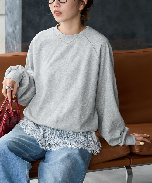 FREAK'S STORE(フリークスストア)の「限定展開 裾 レース ドッキング 裏毛 トップス(スウェット・レディース・ブラック/ブラウン/グレー/ナチュラル・フリ-)」の6枚目の写真