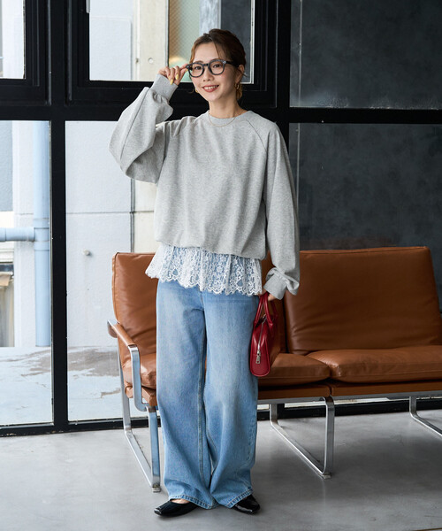 FREAK'S STORE(フリークスストア)の「限定展開 裾 レース ドッキング 裏毛 トップス(スウェット・レディース・ブラック/ブラウン/グレー/ナチュラル・フリ-)」の10枚目の写真