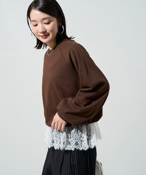 FREAK'S STORE(フリークスストア)の「限定展開 裾 レース ドッキング 裏毛 トップス(スウェット・レディース・ブラック/ブラウン/グレー/ナチュラル・フリ-)」の16枚目の写真