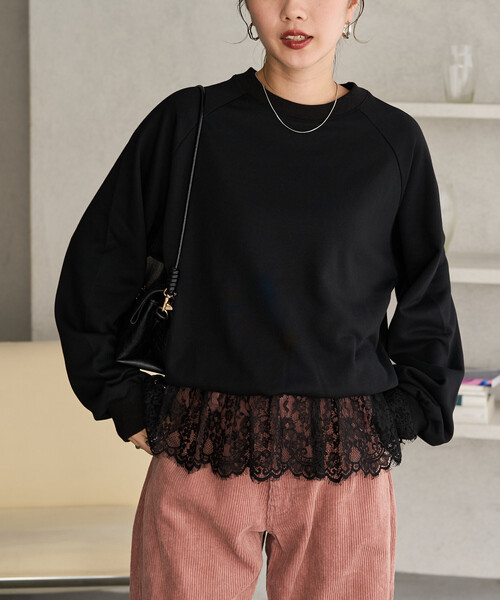 FREAK'S STORE(フリークスストア)の「限定展開 裾 レース ドッキング 裏毛 トップス(スウェット・レディース・ブラック/ブラウン/グレー/ナチュラル・フリ-)」の22枚目の写真