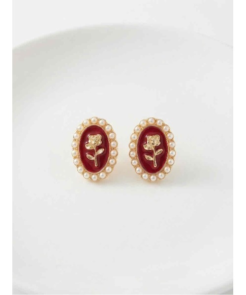 tone(トーン)の「【88eighty-eight】ミニ薔薇パールレッドアンティークピアス【import】(MA)(ピアス(両耳用)・レディース・レッド・FREE)」の1枚目の写真