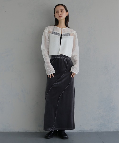 &g'aime（アンジェム）の「【&ｇ'aime 】メッシュ×レースミックスボレロ　Mesh and Lace Mix Bolero（カーディガン/ボレロ・レディース・ホワイト/ブラック・FREE）」の3枚目の写真