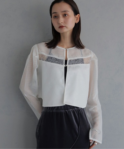 &g'aime（アンジェム）の「【&ｇ'aime 】メッシュ×レースミックスボレロ　Mesh and Lace Mix Bolero（カーディガン/ボレロ・レディース・ホワイト/ブラック・FREE）」の10枚目の写真