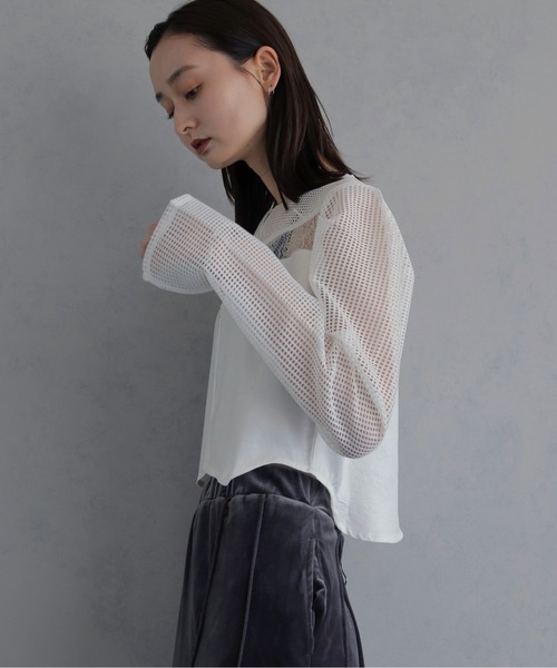 &g'aime（アンジェム）の「【&ｇ'aime 】メッシュ×レースミックスボレロ　Mesh and Lace Mix Bolero（カーディガン/ボレロ・レディース・ホワイト/ブラック・FREE）」の7枚目の写真
