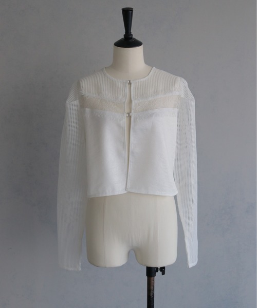 &g'aime（アンジェム）の「【&ｇ'aime 】メッシュ×レースミックスボレロ　Mesh and Lace Mix Bolero（カーディガン/ボレロ・レディース・ホワイト/ブラック・FREE）」の13枚目の写真