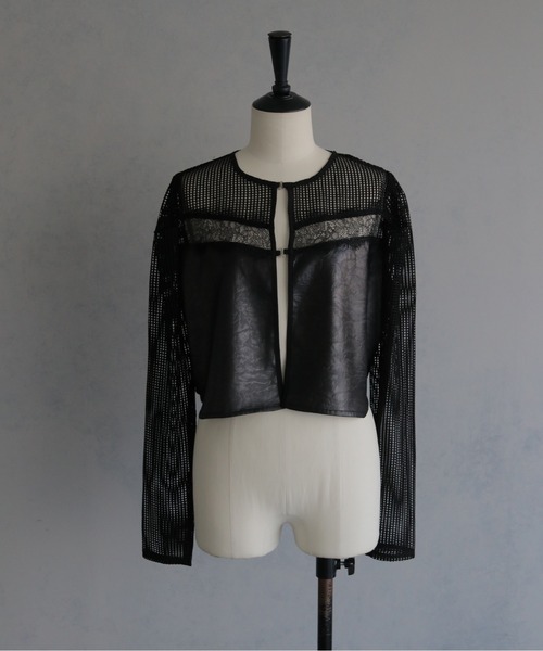 &g'aime（アンジェム）の「【&ｇ'aime 】メッシュ×レースミックスボレロ　Mesh and Lace Mix Bolero（カーディガン/ボレロ・レディース・ホワイト/ブラック・FREE）」の12枚目の写真