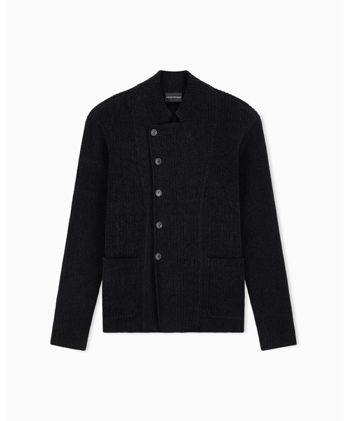 EMPORIO ARMANI(エンポリオアルマーニ)の「<オンライン限定>【エンポリオ アルマーニ】CAPSULE SIGNATURE ジャケット リブニット オフセンターフロント(テーラードジャケット・メンズ・ブラック×ブルー・52/50/48/46)」の2枚目の写真