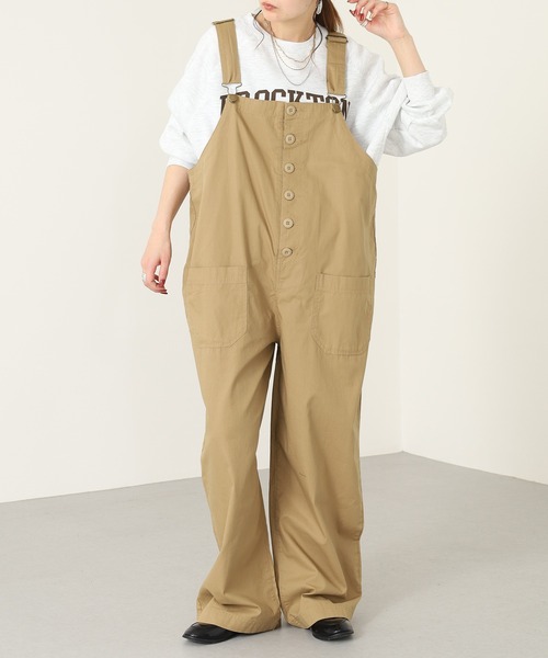 OMNES(オムネス)の「ワッシャーダンプ&デニムサロペット(サロペット/オーバーオール・レディース・ブラック/カーキ/ベージュ/ネイビー・FREE)」の2枚目の写真