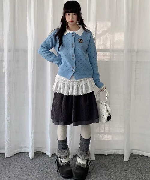 AsRiRe(アスリレイ)の「26aw 音符ワッペン付き総柄バイカラーカラーニットカーディガン(カーディガン/ボレロ・レディース・グレー/ブルー・M)」の14枚目の写真