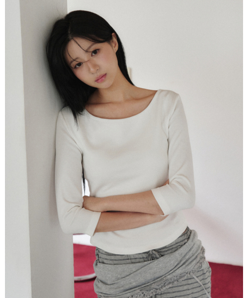 8FTER(エフター)の「ソフト7分ノーブラティ - 2Colors(Tシャツ/カットソー・レディース・ライトグレー/アイボリー・SMALL/MEDIUM/LARGE)」の4枚目の写真
