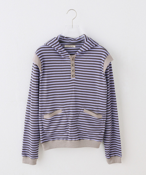COYSEIO 038(コイセイオ 038)の「【Geek Office / ギークオフィス】COYSEIO / STRIPED FLARED SLEEVE HOODIE(パーカー・レディース・ブルー・SMALL)」の1枚目の写真