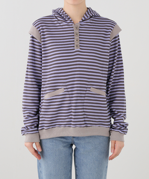 COYSEIO 038(コイセイオ 038)の「【Geek Office / ギークオフィス】COYSEIO / STRIPED FLARED SLEEVE HOODIE(パーカー・レディース・ブルー・SMALL)」の9枚目の写真