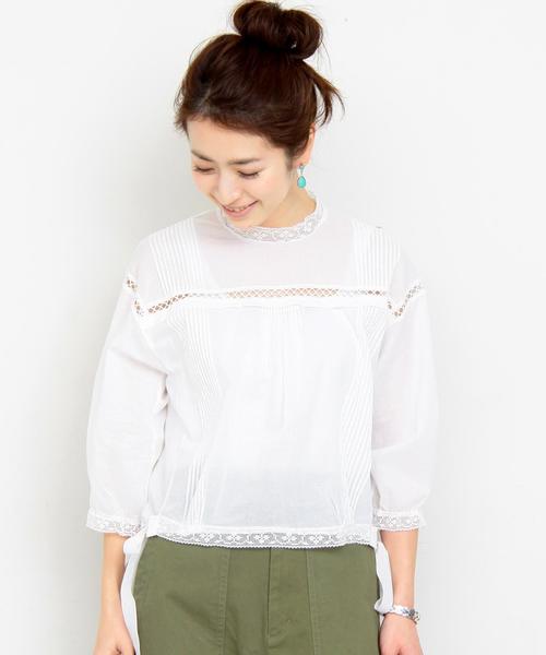 BEAUTY&YOUTH UNITED ARROWS(ビューティーアンドユースユナイテッドアローズ)の「BY∴ コットンローンレース7分袖ブラウス -手洗い可能- ◆(シャツ/ブラウス・レディース・ホワイト/ブラック・FREE)」の2枚目の写真