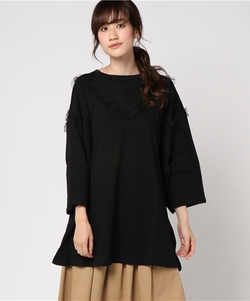 MERLOT（メルロー）の「部分チュールプルオーバー1218（Tシャツ/カットソー・レディース・オフホワイト/ブラウン/ブラック/マスタード・FREE）」の17枚目の写真