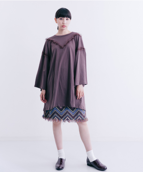 MERLOT（メルロー）の「部分チュールプルオーバー1218（Tシャツ/カットソー・レディース・オフホワイト/ブラウン/ブラック/マスタード・FREE）」の7枚目の写真