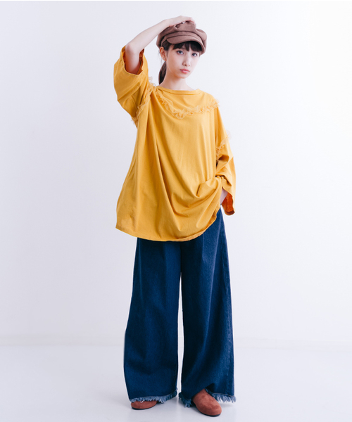 MERLOT（メルロー）の「部分チュールプルオーバー1218（Tシャツ/カットソー・レディース・オフホワイト/ブラウン/ブラック/マスタード・FREE）」の13枚目の写真