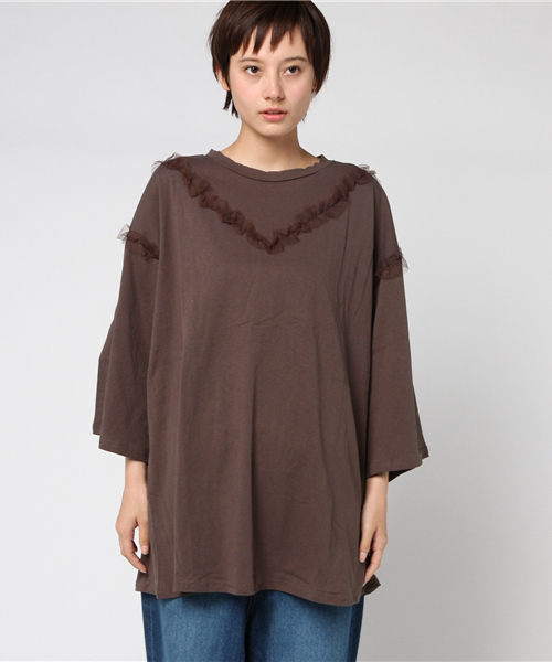 MERLOT（メルロー）の「部分チュールプルオーバー1218（Tシャツ/カットソー・レディース・オフホワイト/ブラウン/ブラック/マスタード・FREE）」の21枚目の写真