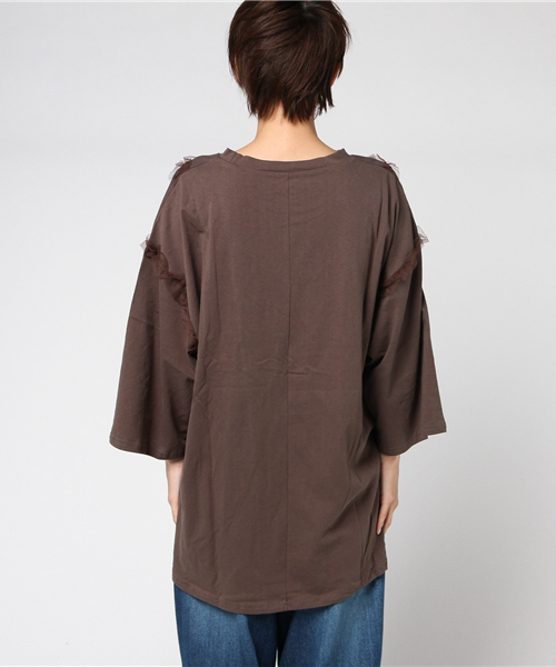 MERLOT（メルロー）の「部分チュールプルオーバー1218（Tシャツ/カットソー・レディース・オフホワイト/ブラウン/ブラック/マスタード・FREE）」の16枚目の写真