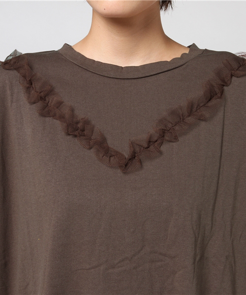 MERLOT（メルロー）の「部分チュールプルオーバー1218（Tシャツ/カットソー・レディース・オフホワイト/ブラウン/ブラック/マスタード・FREE）」の8枚目の写真