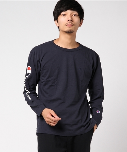 Champion(チャンピオン)の「スクリプトロゴビッグTシャツ(Tシャツ/カットソー・メンズ・ネイビー/ホワイト/ブラック・X-LARGE/SMALL/LARGE/MEDIUM)」の1枚目の写真