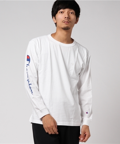 Champion(チャンピオン)の「スクリプトロゴビッグTシャツ(Tシャツ/カットソー・メンズ・ネイビー/ホワイト/ブラック・X-LARGE/SMALL/LARGE/MEDIUM)」の2枚目の写真
