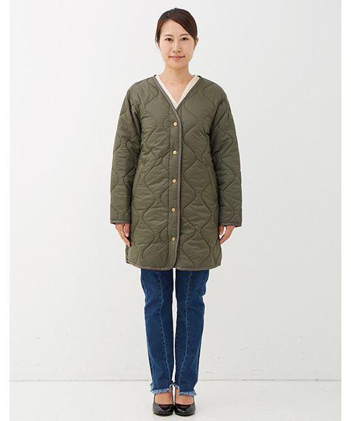 IEDIT（イディット）の「軽やかなのにあったか　サーモライト（Ｒ）中わた使用のこなれインナーコート＜カーキ＞/キルティングジャケット　（その他アウター・レディース・カーキ・LARGE/MEDIUM/SMALL/X-LARGE/XX-LARGE）」の7枚目の写真