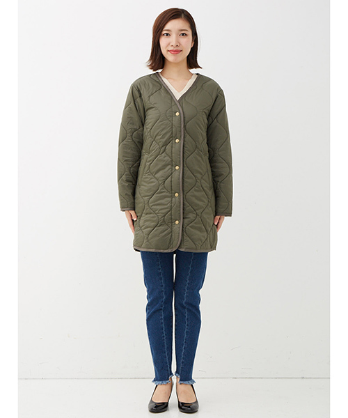 IEDIT（イディット）の「軽やかなのにあったか　サーモライト（Ｒ）中わた使用のこなれインナーコート＜カーキ＞/キルティングジャケット　（その他アウター・レディース・カーキ・LARGE/MEDIUM/SMALL/X-LARGE/XX-LARGE）」の10枚目の写真