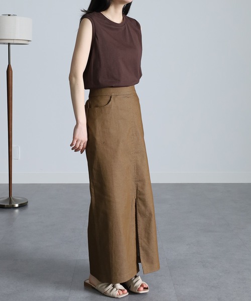 RANAN(ラナン)の「チノライクフロントスリットタイトスカート(スカート・レディース・カーキ/ベージュ/ネイビー/ブラック/グリーン/ベージュ系その他/オレンジ・L/M/S/LL)」の17枚目の写真