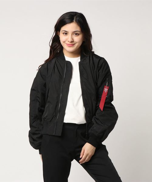Alpha Industries(アルファインダストリーズ)の「【ALPHA】DROP L-2B(MA-1・レディース・ブラック/ピンク/アーミー/ネイビー・LARGE/MEDIUM)」の2枚目の写真