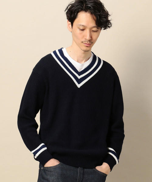 BEAUTY&YOUTH UNITED ARROWS(ビューティーアンドユースユナイテッドアローズ)の「BY コットン Vネック クリケットニット(ニット/セーター・メンズ・ライトグレー/ネイビー・MEDIUM/LARGE/SMALL/X-LARGE)」の2枚目の写真