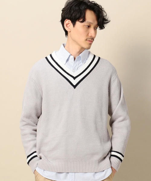 BEAUTY&YOUTH UNITED ARROWS(ビューティーアンドユースユナイテッドアローズ)の「BY コットン Vネック クリケットニット(ニット/セーター・メンズ・ライトグレー/ネイビー・MEDIUM/LARGE/SMALL/X-LARGE)」の1枚目の写真