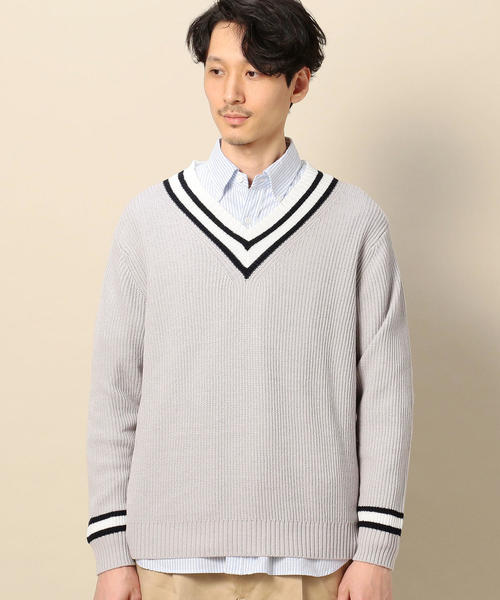 BEAUTY&YOUTH UNITED ARROWS(ビューティーアンドユースユナイテッドアローズ)の「BY コットン Vネック クリケットニット(ニット/セーター・メンズ・ライトグレー/ネイビー・MEDIUM/LARGE/SMALL/X-LARGE)」の9枚目の写真