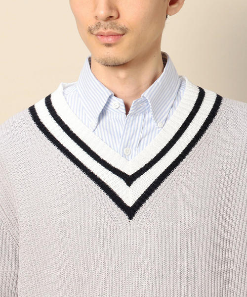 BEAUTY&YOUTH UNITED ARROWS(ビューティーアンドユースユナイテッドアローズ)の「BY コットン Vネック クリケットニット(ニット/セーター・メンズ・ライトグレー/ネイビー・MEDIUM/LARGE/SMALL/X-LARGE)」の3枚目の写真