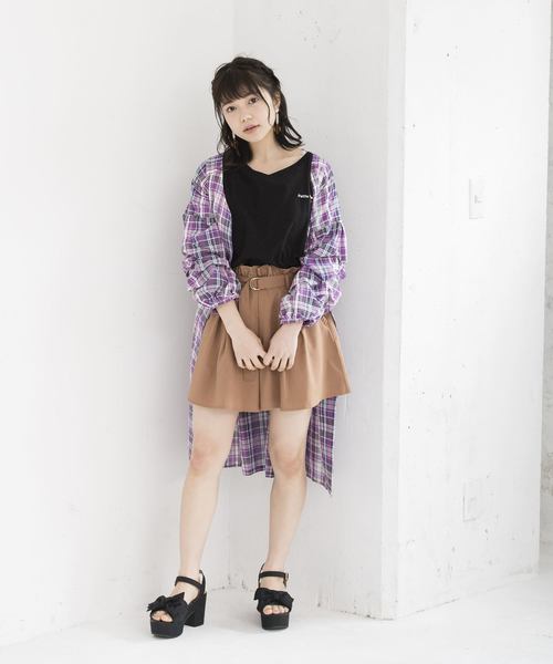 OLIVE des OLIVE(オリーブデオリーブ)の「ボリューム袖チェック柄ワンピース(シャツワンピース・レディース・ホワイト/グリーン/パープル・FREE)」の3枚目の写真