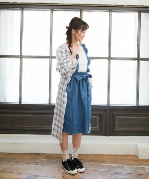 OLIVE des OLIVE(オリーブデオリーブ)の「ボリューム袖チェック柄ワンピース(シャツワンピース・レディース・ホワイト/グリーン/パープル・FREE)」の9枚目の写真