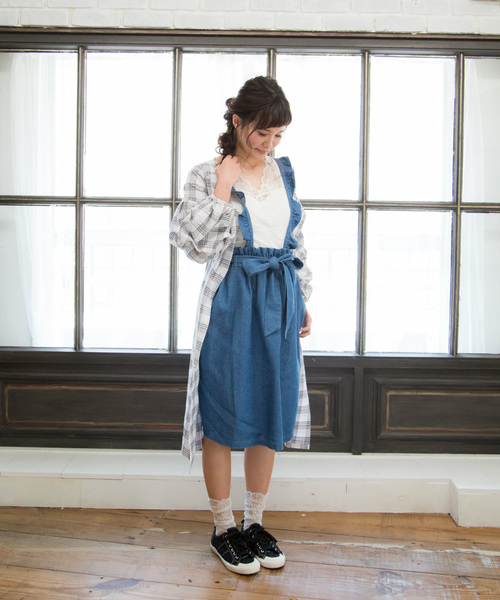 OLIVE des OLIVE(オリーブデオリーブ)の「ボリューム袖チェック柄ワンピース(シャツワンピース・レディース・ホワイト/グリーン/パープル・FREE)」の10枚目の写真