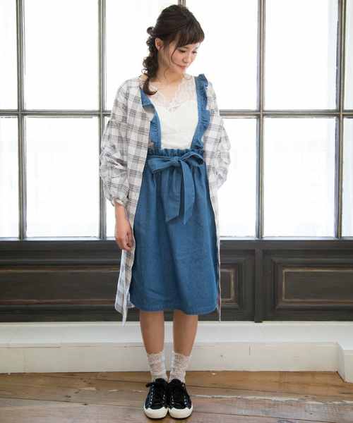 OLIVE des OLIVE(オリーブデオリーブ)の「ボリューム袖チェック柄ワンピース(シャツワンピース・レディース・ホワイト/グリーン/パープル・FREE)」の19枚目の写真