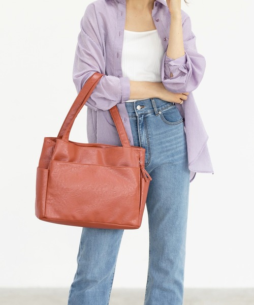 GeeRA（ジーラ）の「【多収納】１０ポケットトートバッグ（トートバッグ・レディース・ネイビー/アイボリー/ダークブラウン/ベージュ/ブラウン/オレンジ/ブラック/レッド/グリーン/マスタード/モカ/カーキ・FREE）」の5枚目の写真