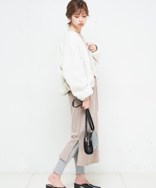 natural couture（ナチュラルクチュール）の「ボリューム袖ベルト付ワッフルワンピ（ワンピース・レディース・ベージュ/ボルドー/ブラック/ピンク/キャメル・FREE）」の14枚目の写真