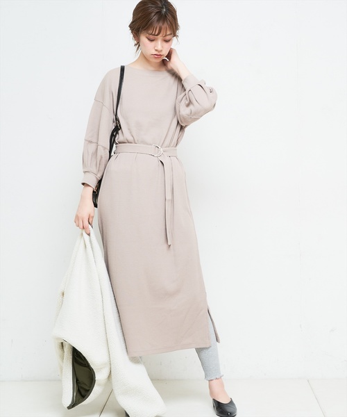 natural couture（ナチュラルクチュール）の「ボリューム袖ベルト付ワッフルワンピ（ワンピース・レディース・ベージュ/ボルドー/ブラック/ピンク/キャメル・FREE）」の15枚目の写真